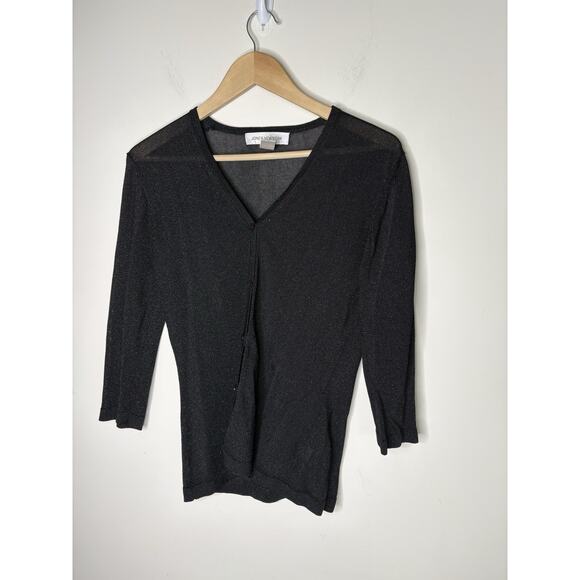 Jones New York Womans Size Small Cardigan Black Metallic 4 Button Shimmer VTG - Picture 1 of 8